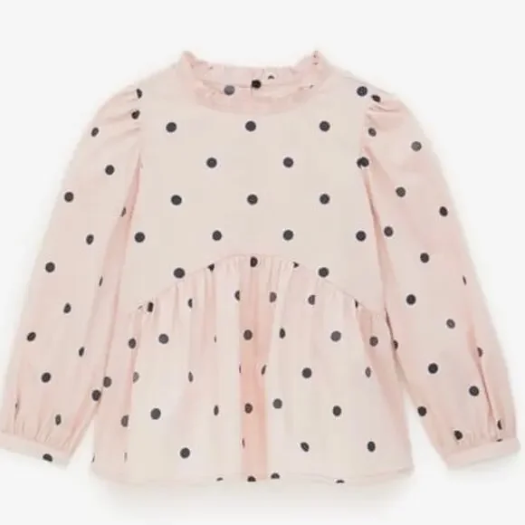 Zara girls blush pink black polka dot poplin blouse size 10