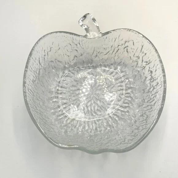 Vintage Apple Shaped Glass Bowl Dish‎ Salad Fruit Dessert Textured Italy ~ 9