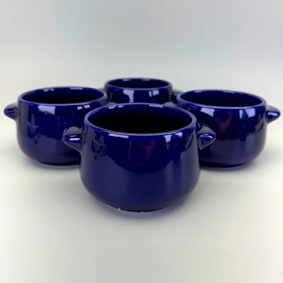 Vintage Gerz West Germany Pottery  Blue Flat Cream Soup Cups