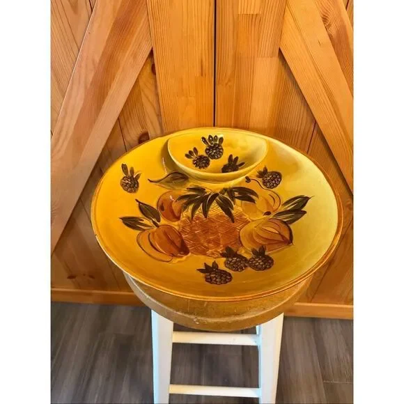 California Pottery, Los Angeles Pottery, Chip Dip Platter Fruit Gold (7040) MCM