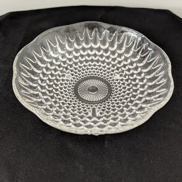 Vintage Clear Glass Small Footed Candy Dish Bowl Hobnail Scalloped 6.25