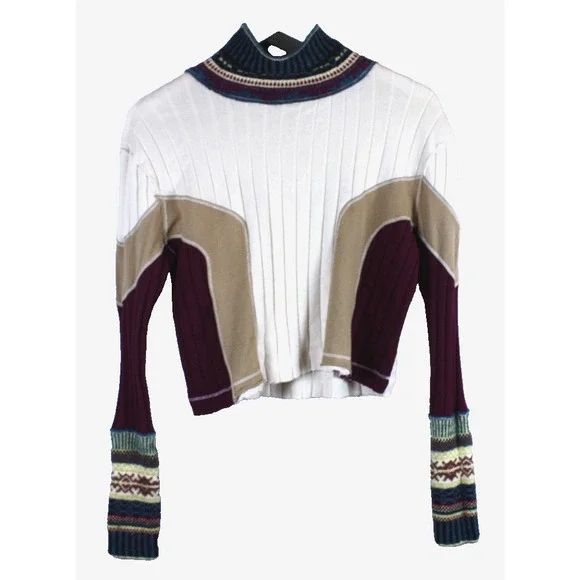 Free People Loose Cropped Sweater Size XS Mock Neck Wool Blend Knit Top Retro