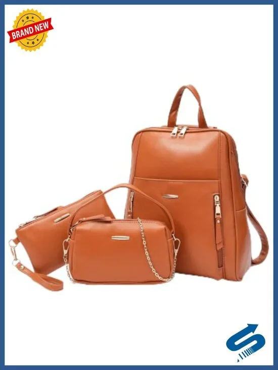 Faux Leather Convertible Backpack Purse for Women, 3-Piece Set, PU Leather