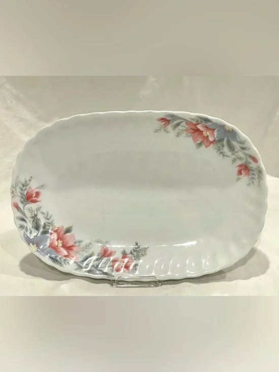 💥3/$50 Cheng’s White Jade Porcelain White w Flowers Oval Serving Platter | EUC