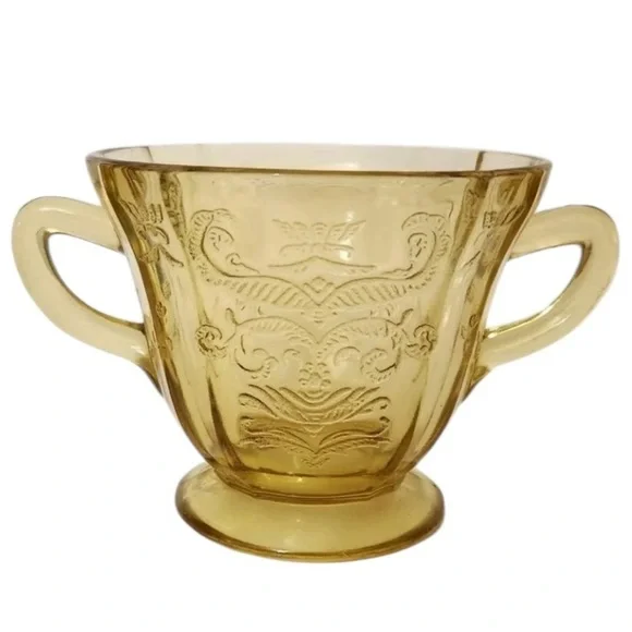 Federal Glass Madrid Amber Footed Sugar Bowl 3