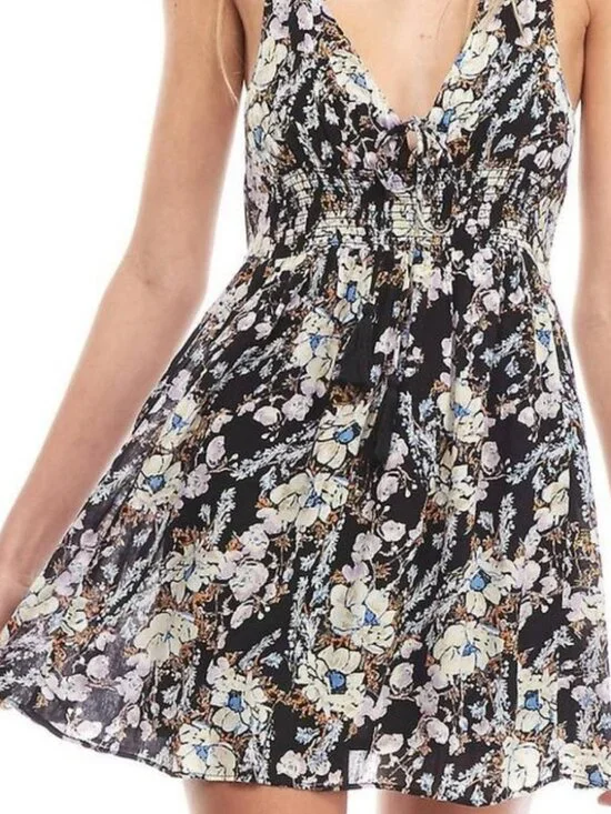 Free People Washed Ashore Halter Mini Dress Black Floral Size L