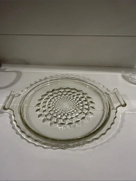 Round Clear Glass Serving Tray with Sunburst Pattern