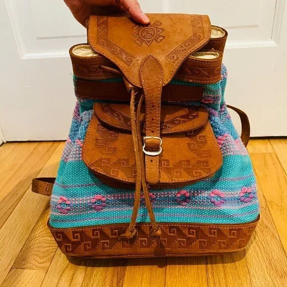 Vintage American Darling Backpack Hand Tooled Saddle Blanket Genuine Leather