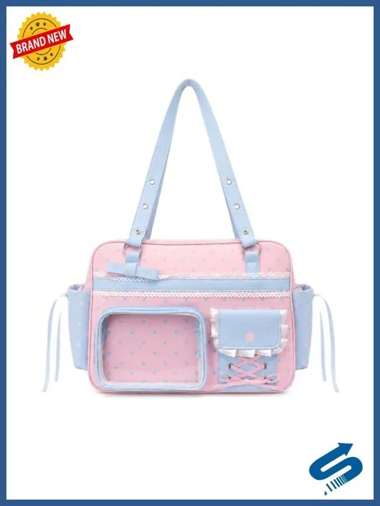 Kawaii Lolita Ita Backpack Convertible Tote Shoulder Bag PU Leather Polka Dots