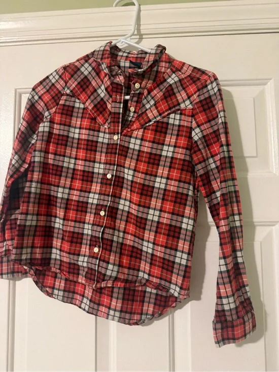 GAP Kids Red and White Plaid Button-Up Shirt size 10