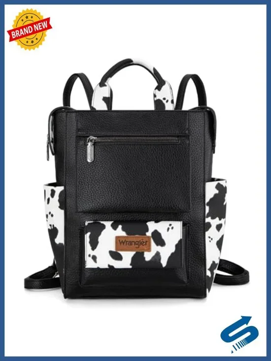 Vegan Leather Cow Print Convertible Anti Theft Backpack Purse Adjustable Strap