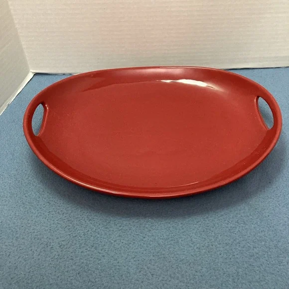 Longaberger Pottery Woven Traditions Tomato Contour Serving Platter w/Handles