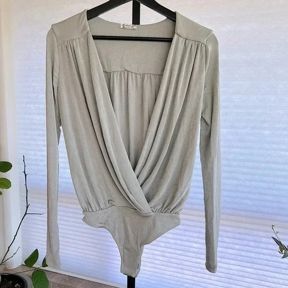 Free People Turnt Wrap Front Bodysuit Silver Metallic Small NWOT Contemporary