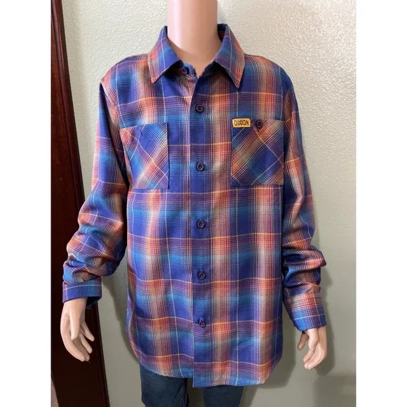 Dixxon Flannel DFC Boy's Youth Division Size M Blue Orange Plaid Long Sleeve