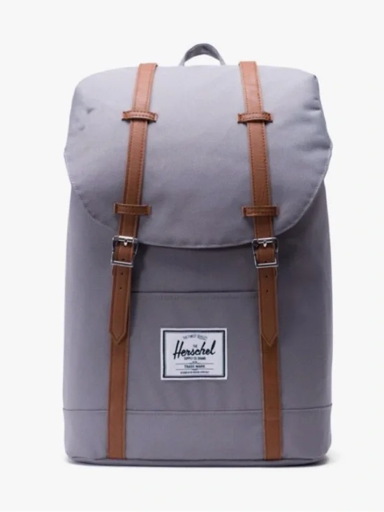 Herschel Supply Company Retreat Light Gray Backpack with Brown Strap Accents