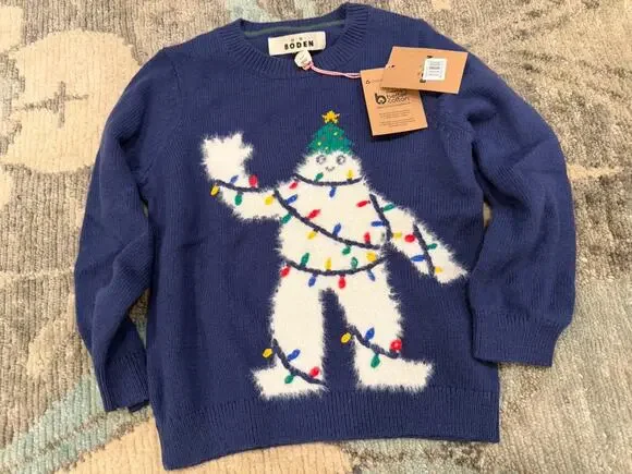 Mini Boden Fun Logo Sweater - College Navy Blue Yeti Sz 3-4 Years NWT