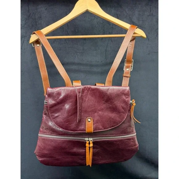 Nino Bossi Burgundy Leather Bookbag Purse Hobo Y2K Travel Bag Backpack Purse