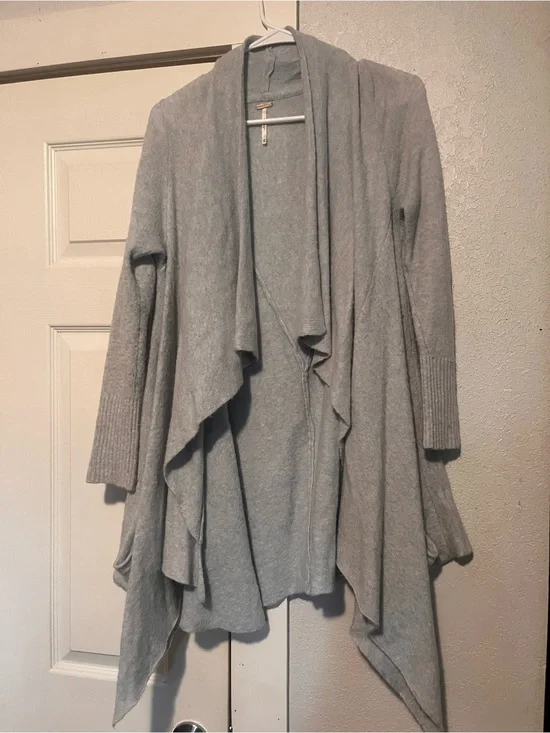 Free People Light Gray Draped Open Cardigan