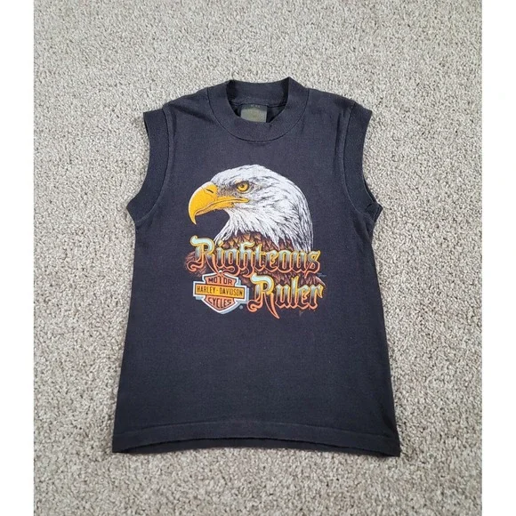 AMAZING 80s Harley Davidson Tank Top Shirt Kids Size 6-8 Biker 3D Emblem Trucker
