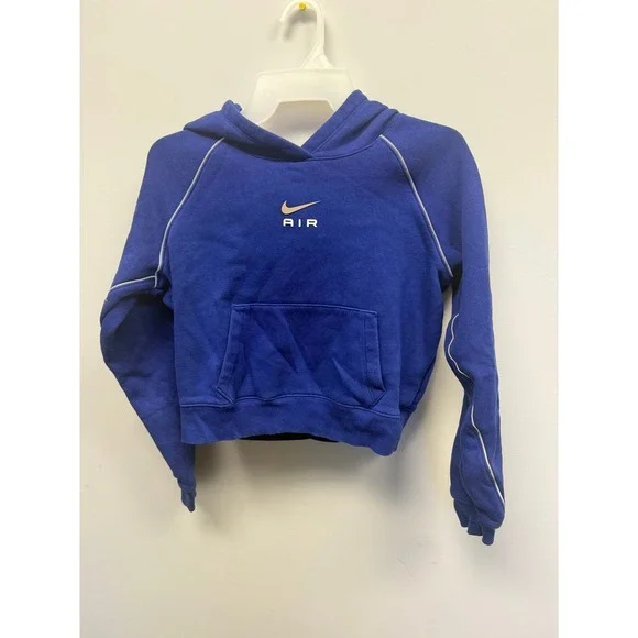 Nike Air Kids Royal Blue Cropped Pullover Hoodie Silver Swoosh Size Large L (8)