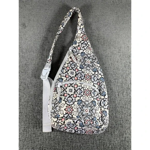 Vera Bradley Quilted Floral Sling Backpack Crossbody Bag Blue Pink Medallion