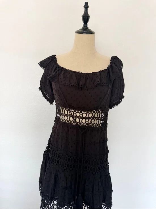 Free People Black Mini Dress with Crochet Detail