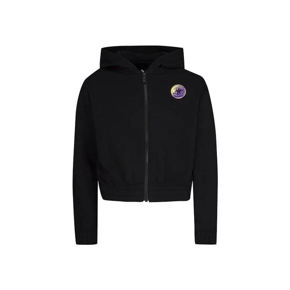 Converse Drop Shoulder Hoodie Girls Small Black Full Zip Kangaroo Pocket GBO243