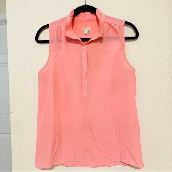 J. Crew Light Pink Pleated Ruffle Collar Sleeveless Blouse Size 6 feminine chic