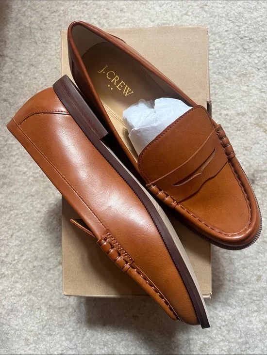 J. Crew Women’s Leather Penny Loafers in Cognac