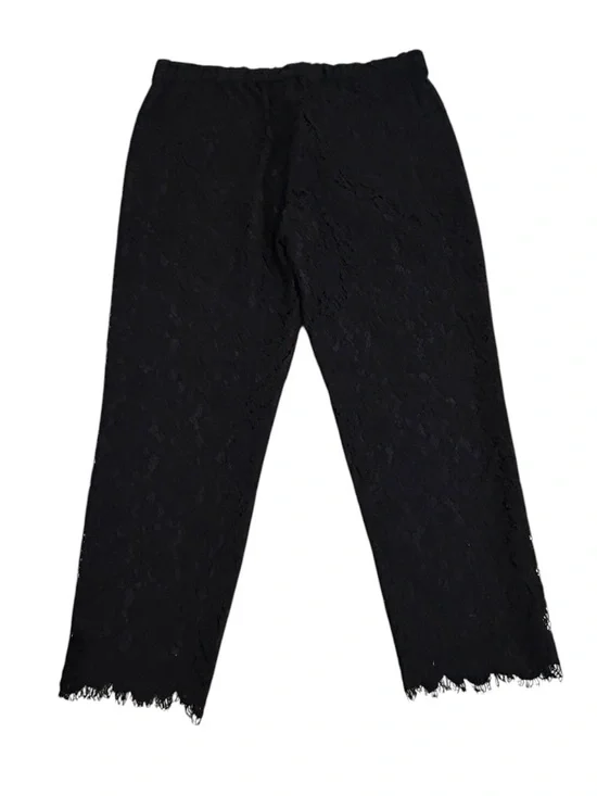 J. Crew Black lined pull on lace cropped straight leg pants elastic waist sz 10