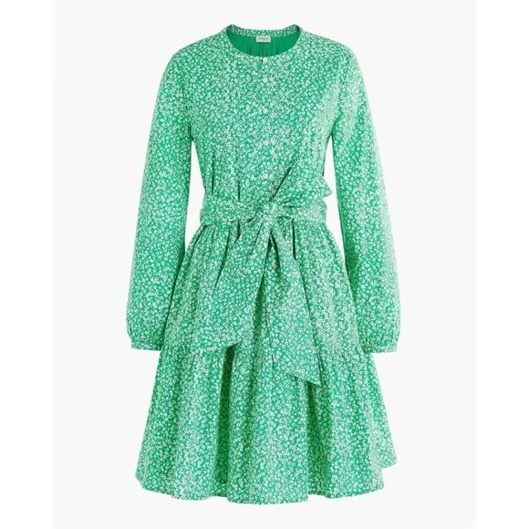 J. CREW Mini Poplin‎ Tie Waist Floral Dress Size Large NWT Pockets Floral