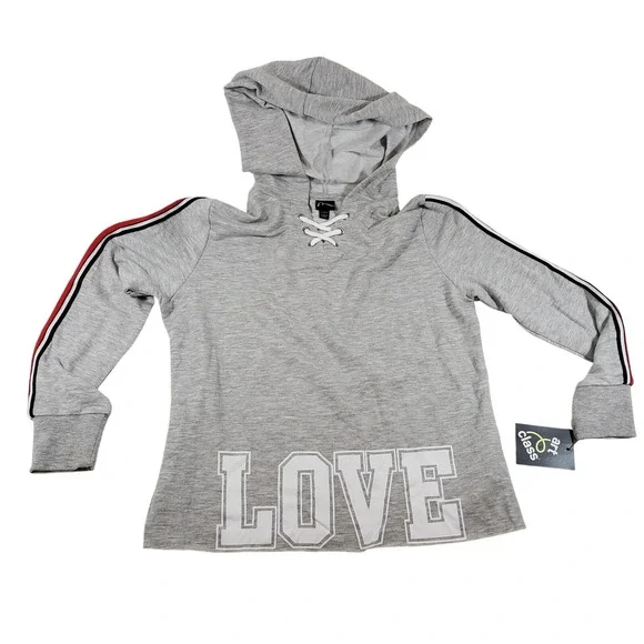 Art Class Girls Heather‎ Gray LOVE Lace Up Hoodie Sweatshirt L 10/12 NWT
