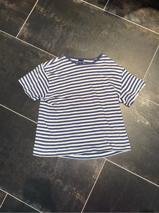 Lands' End 100% Cotton Short-Sleeve Kids Navy & White Striped T-Shirt - Y Medium