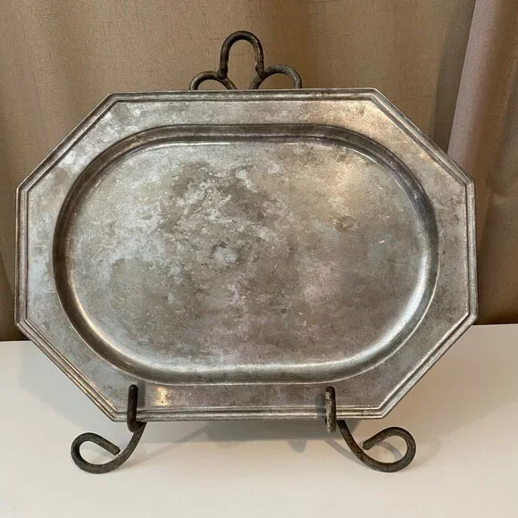 Vtg Wilton Pewter Octagonal Platter Tray 14x10‎ Colonial Style USA