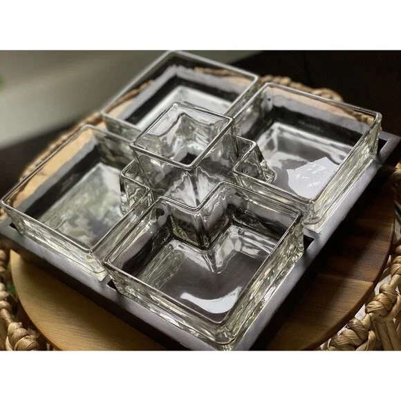 Red Envelope Square Cubist Appetizer & Hors d'Oeuvres Serving Tray 9 1/2”
