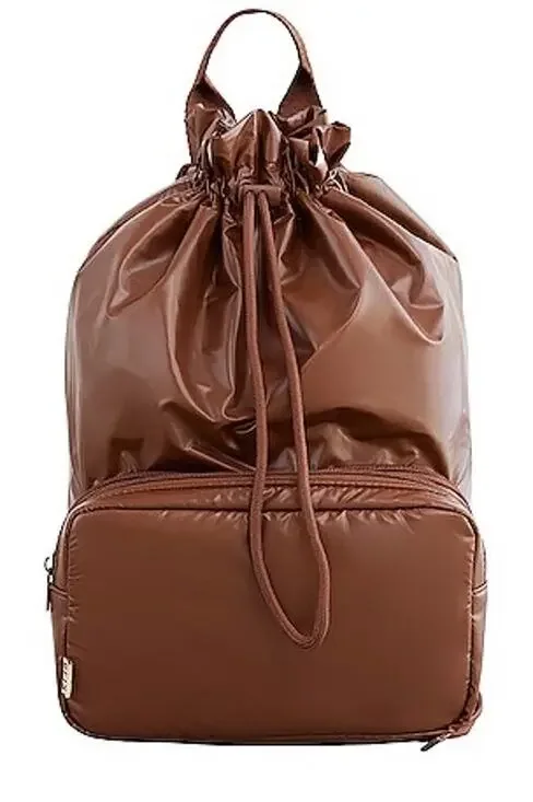 Beis Expandable Puffy Pouch in Maple Brown wristlet Backpack Packable Travel