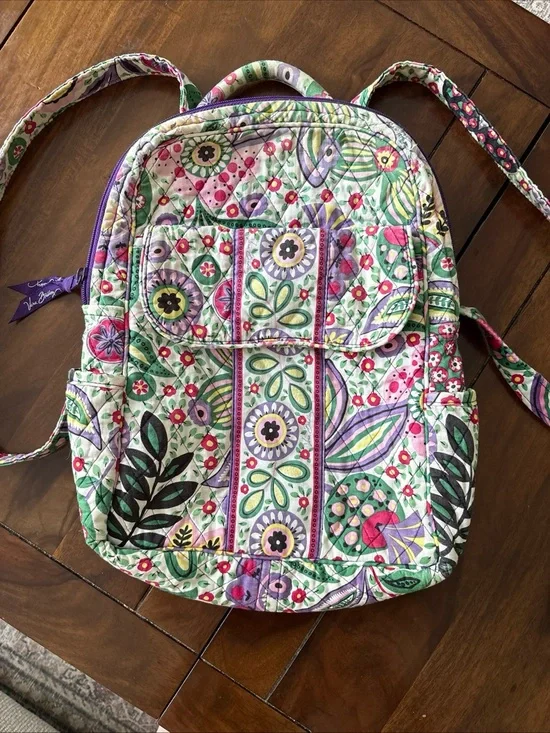 Vera Bradley Quilted Floral Backpack in Pink, Green & Purple