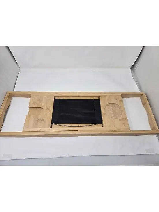 Monsun Bamboo Bathtub Caddy Tray with Book Holder and Wine Glass Slot