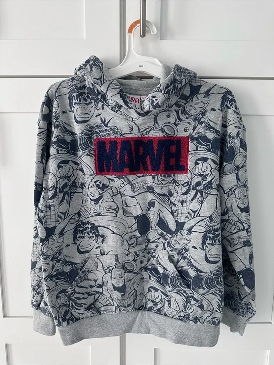 Marvel Light Gray Hoodie with Red Logo