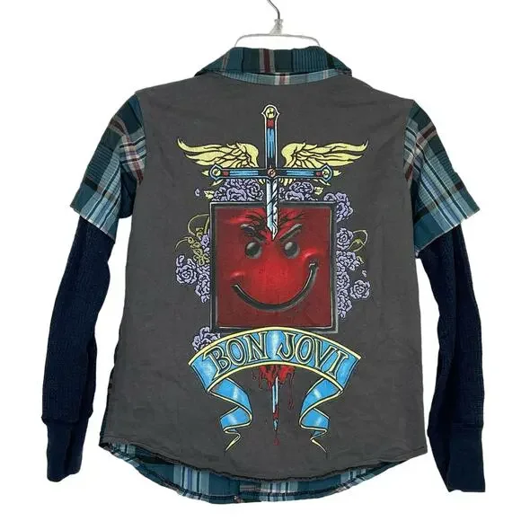 Recycled Lola & James Bon Jovi boy's layered shirt/plaid boys size 7 yrs.