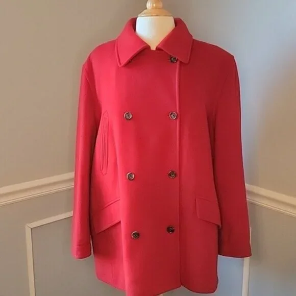 J.CREW Red Wool Cashmere Blend Double Breasted Thinsulate Preppy Pea Coat XLTALL