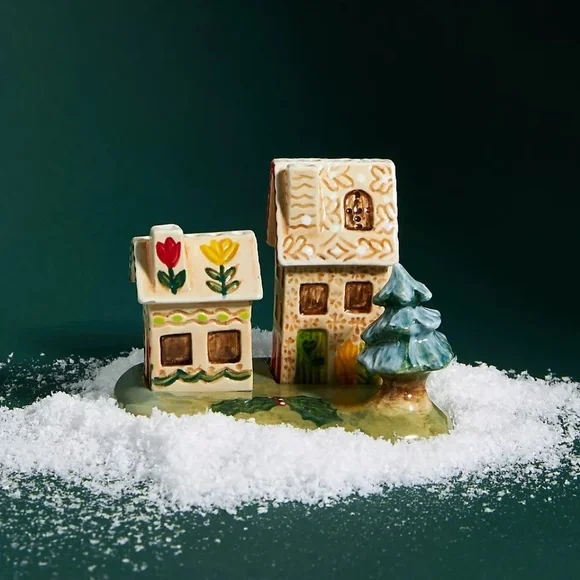 NWT Anthropologie Nathalie Lete Christmas  Cottage Salt and Pepper Shaker
