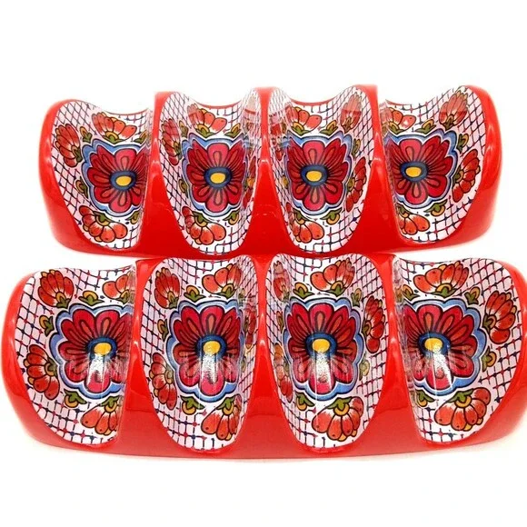II Mulino Set of 2 Taco Tray Tortilla Holders Fiesta Melamine Mosaic Red Blue