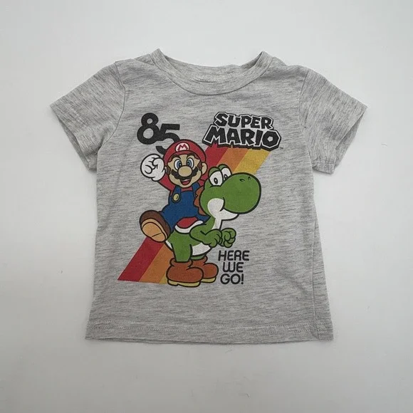 Super Mario Shirt Boys 9-12M Gray Yoshi Here We Go 85 Graphic‎ Print Tee Top