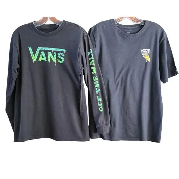 Vans T shirts Skater Boys Lot Of 2 size 14 1 Long Sleeve 1 Short Sleeve Black