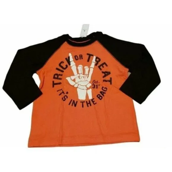 New Baby Gap sz 3 toddler boy Halloween shirt skeleton hand trick or treat