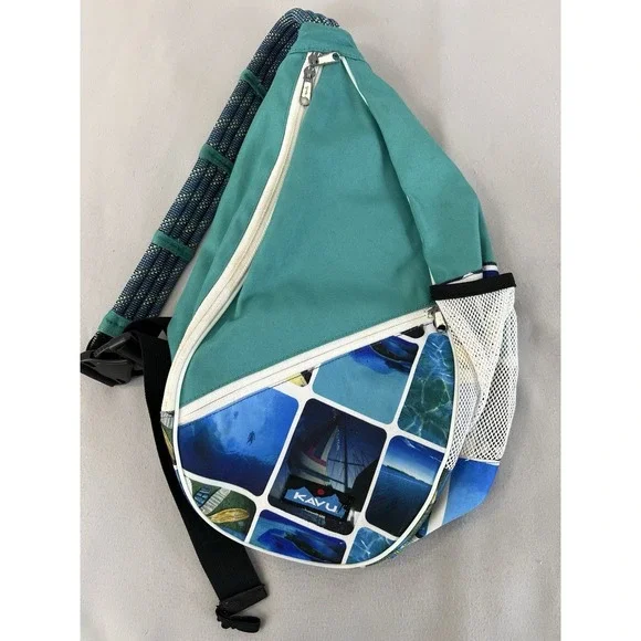 Kavu Busy Livin Rope Sling Backpack Surfing Ocean Theme Teal‎ Blue