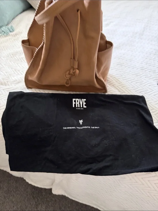 Frye Tan Leather Drawstring Backpack  5.5