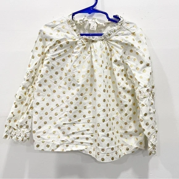 Crewcuts Dotted Polka Dot Gold White Ruffle Neck Long Sleeve Blouse Girls 8
