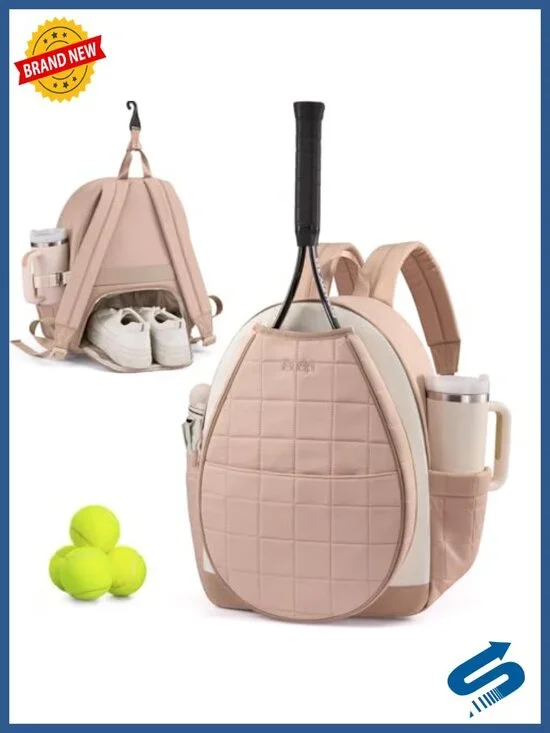 Quilted Tennis Backpack Women Pickleball Racket Bag with Shoe Compartment,